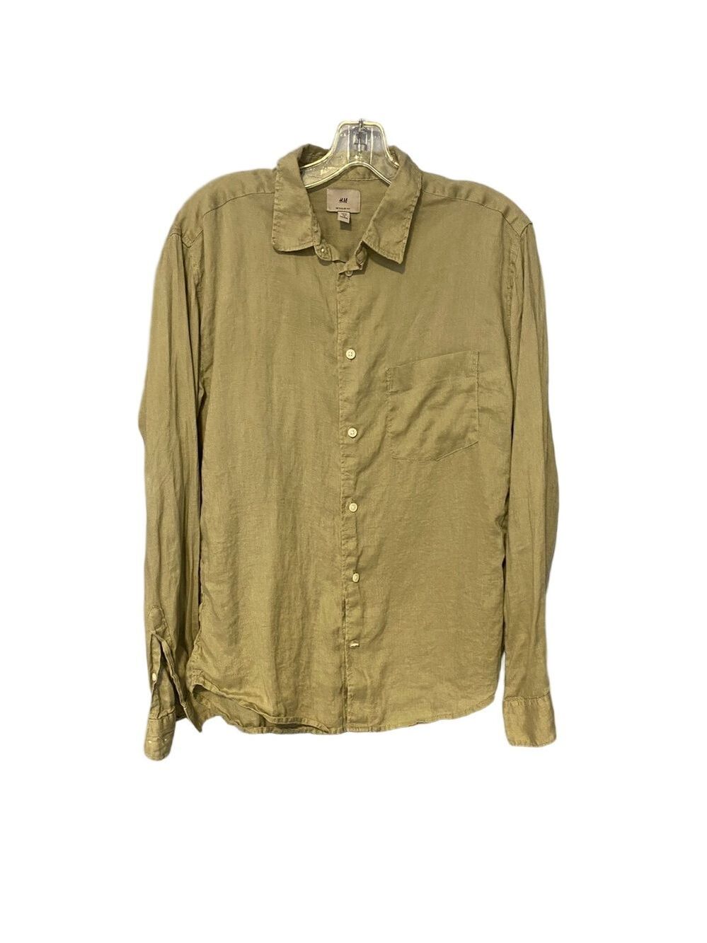 Men’s Tan Linen Button-Down Shirt - Size M -H&M